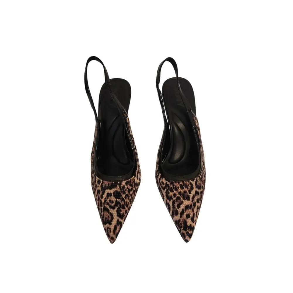 New DKNY Women's Cinette Slingback Pumps Beaded Cheetah Print 9M